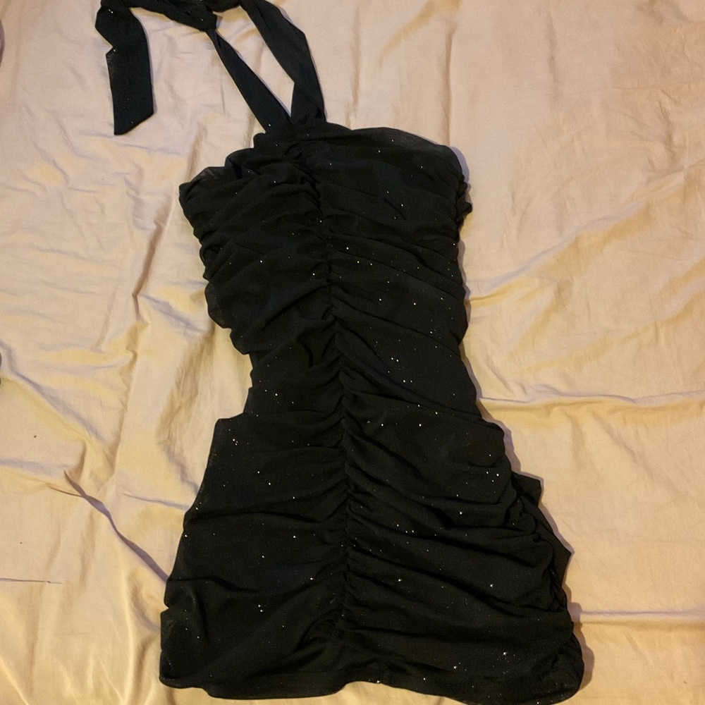 Black Sparkly Halter Top Dress